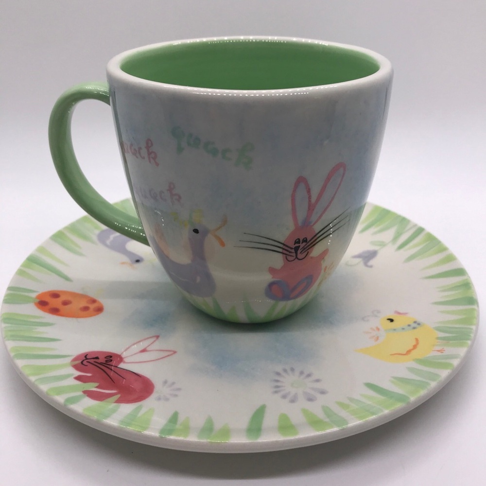 2007 Starbucks Bunny Chick Duck Mug & Plate Set Spring Easter Pastels New